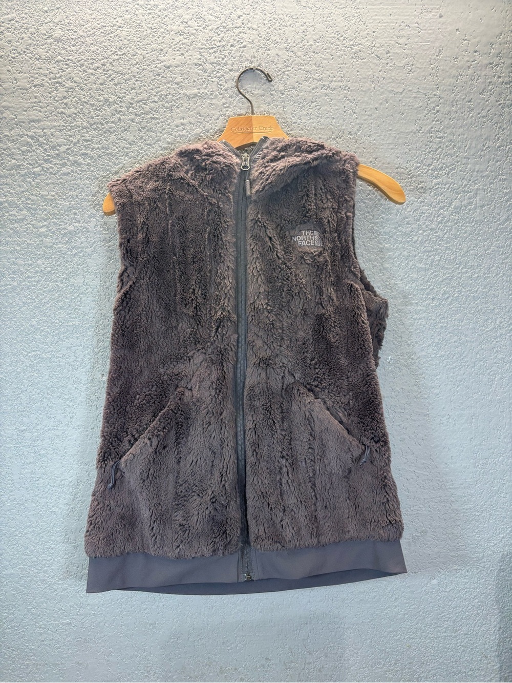 The North Face Women's Plush Hooded Fleece Vest in Charcoal
